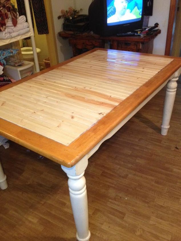 13 gorgeous ways to bring your worn kitchen table back to life, Change the inset or plank on a new top