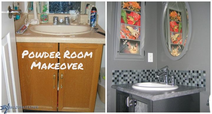 powder room makeover champagne taste on a beer budget, bathroom ideas, decoupage, doors, home improvement, painting, repurposing upcycling, shelving ideas