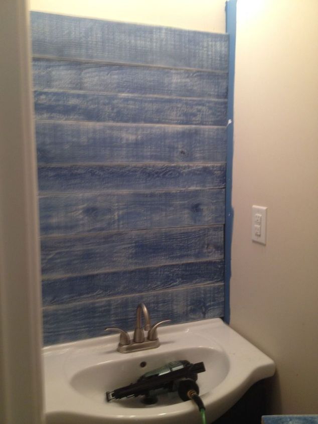 i first solo project guest bathroom blah to beachy, bathroom ideas, home maintenance repairs, paint colors, painting, Sorry about the blurry image