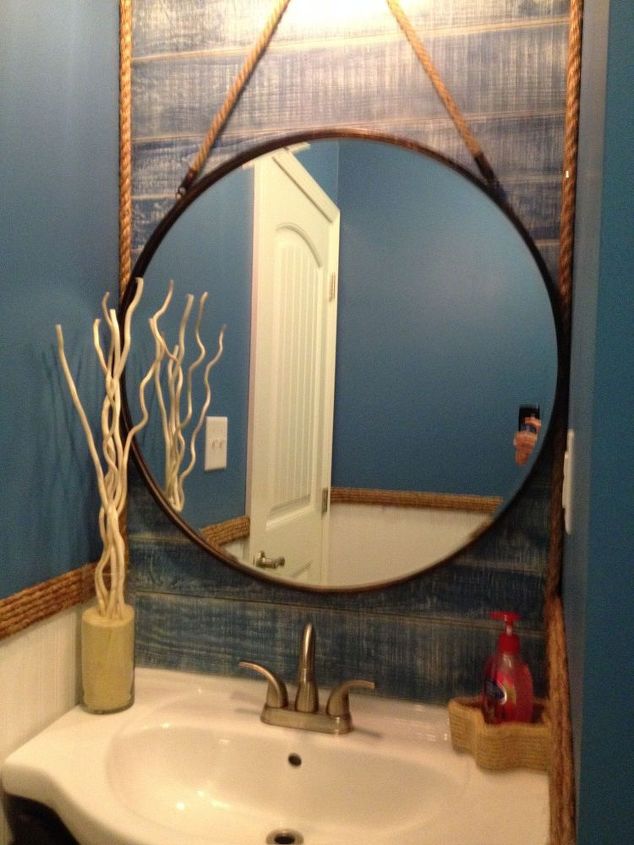 i first solo project guest bathroom blah to beachy, bathroom ideas, home maintenance repairs, paint colors, painting, New mirror