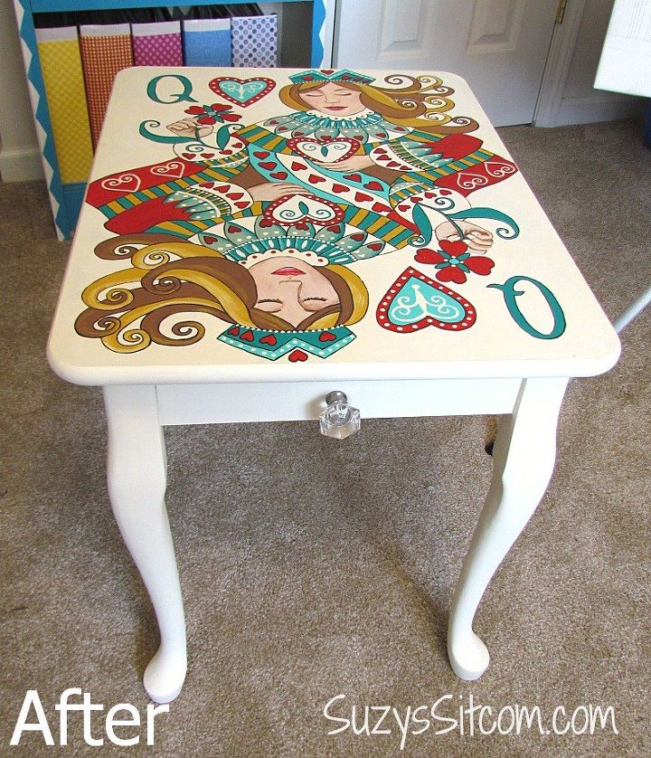 queen of hearts side table, crafts, painted furniture