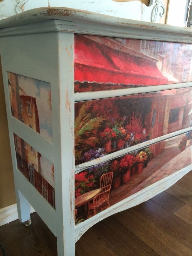 flower market dresser makeover, decoupage, painted furniture