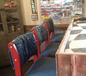 s 19 gorgeous reasons to dig your old jeans out of the closet, crafts, repurposing upcycling, Reupholster worn bar stools