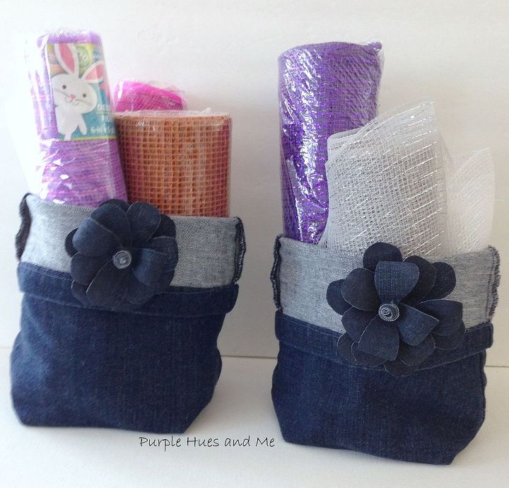 s 19 gorgeous reasons to dig your old jeans out of the closet, crafts, repurposing upcycling, Fold jean legs into storage baskets