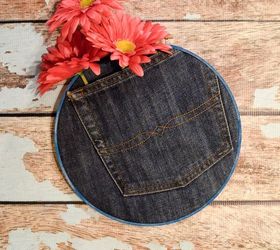 s 19 gorgeous reasons to dig your old jeans out of the closet, crafts, repurposing upcycling, Frame a denim pocket in an embroidery hoop