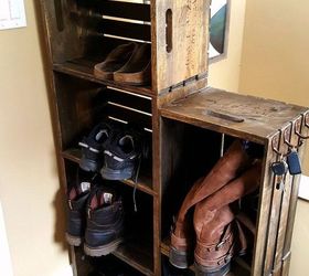 diy wooden crate shoe rack, diy, foyer, organizing, painted furniture, storage ideas, woodworking projects