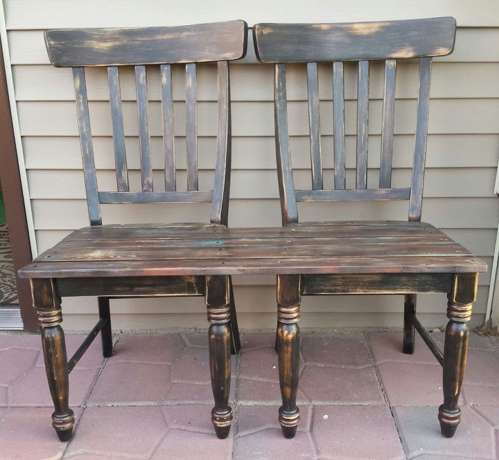 patio bench made from chairs, outdoor furniture, painted furniture, repurposing upcycling, woodworking projects