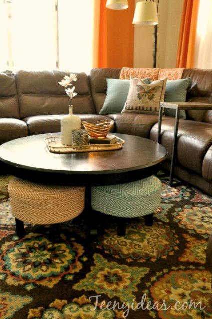 updated ottomans using old jeans, painted furniture, repurposing upcycling, reupholster