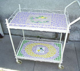 garage sale find becomes patio treasure, painted furniture, repurposing upcycling, tiling