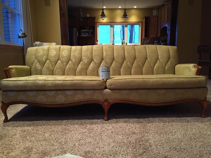 s 13 times people painted uphostered furniture and it looked amazing, painted furniture, When her tufted yellow green couch