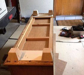 china hutch repurposed into a flat screen tv stand, Legs mounted on base