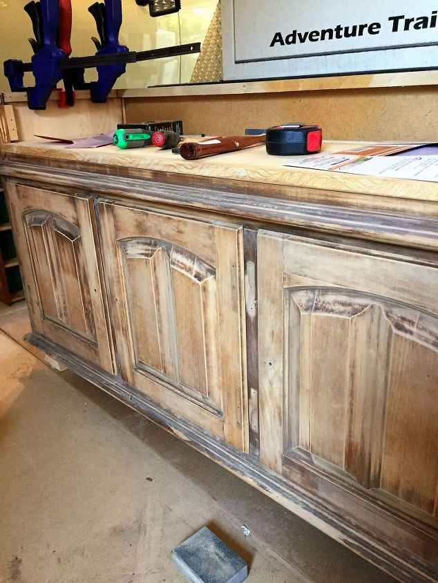 china hutch repurposed into a flat screen tv stand, Sanding