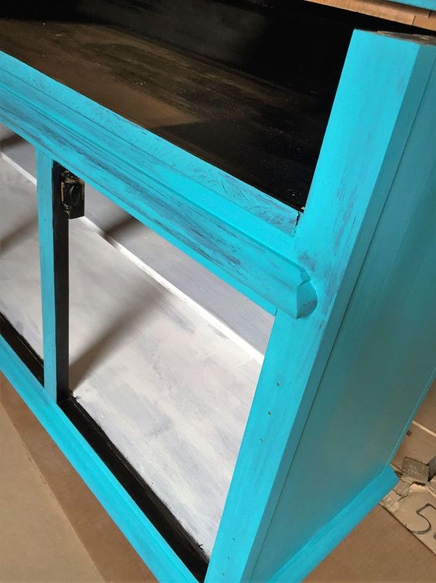 china hutch repurposed into a flat screen tv stand, Wet distress
