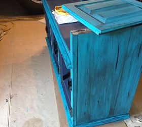 china hutch repurposed into a flat screen tv stand, Another look at the distressing