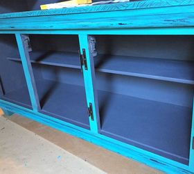 china hutch repurposed into a flat screen tv stand, Painted interior