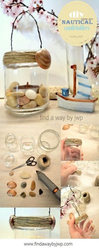 diy crafts easy upcycle glass jars nautical candle holders, crafts, how to, repurposing upcycling