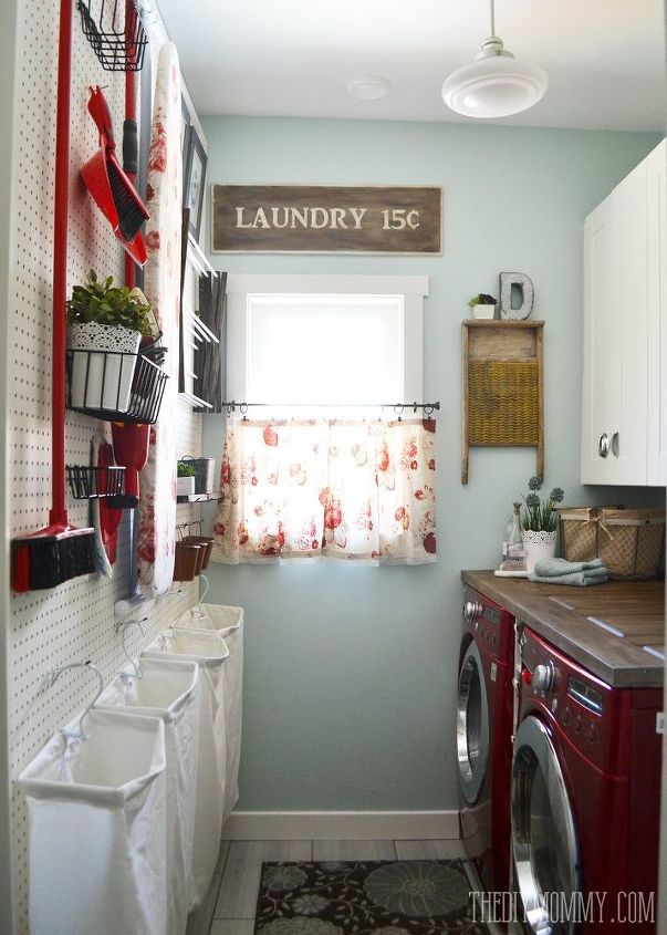 s 11 easy updates that will make you love your laundry room, laundry rooms, Put up a full wall of pegboard