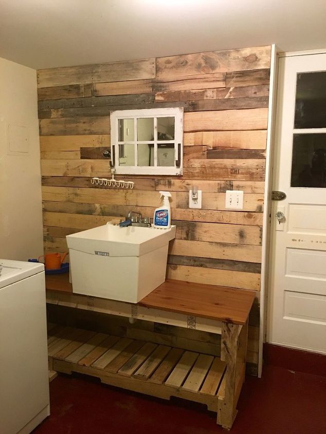 s 11 easy updates that will make you love your laundry room, laundry rooms, Give the space a rustic touch with pallets