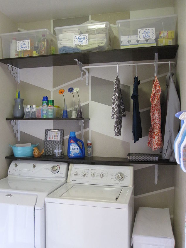 s 11 easy updates that will make you love your laundry room, laundry rooms, Hang up some open shelving