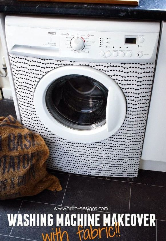 s 11 easy updates that will make you love your laundry room, laundry rooms, Dress up a tired machine with bold fabric
