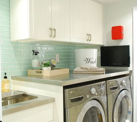 s 11 easy updates that will make you love your laundry room, laundry rooms, Stick up a tiled backsplash