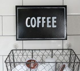 spruced up coffee station and hanging k cup holder, kitchen design, organizing, storage ideas, diy coffee art