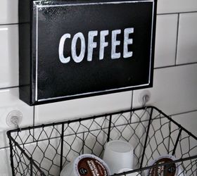 spruced up coffee station and hanging k cup holder, kitchen design, organizing, storage ideas, Hanging K cup holder