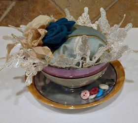 thrifted teacup pincushion tutorial, crafts, how to, repurposing upcycling