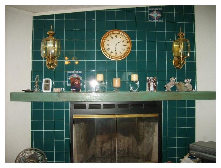 ugly tile fireplace surround, fireplaces mantels, painting, tiling