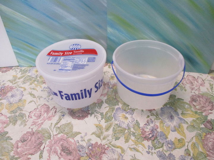 re purposed 5 qt icecream tub flower pot mini plant stand