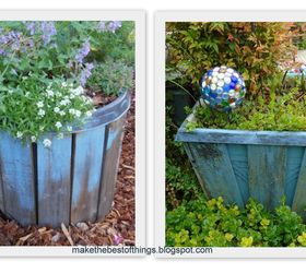 painted pallet boards on a square planter, container gardening, gardening, pallet