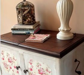 old phonograph makeover, decoupage, painted furniture, shabby chic