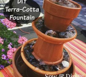 13 awesome ways to reuse a terra cotta saucer, Turn saucers pots into a bubbling fountain