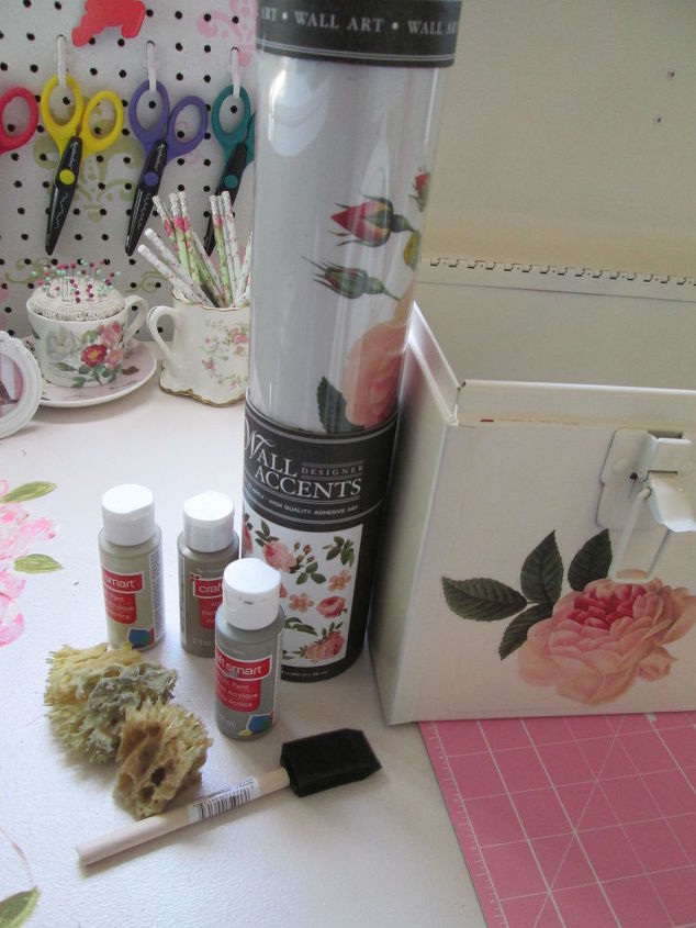 old tool box turned crafting wrapping station storage