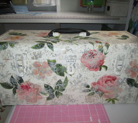old tool box turned crafting wrapping station storage