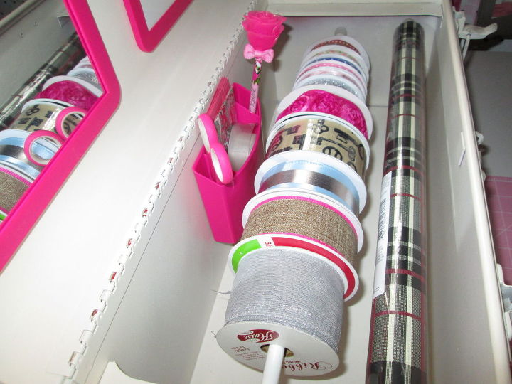 old tool box turned crafting wrapping station storage