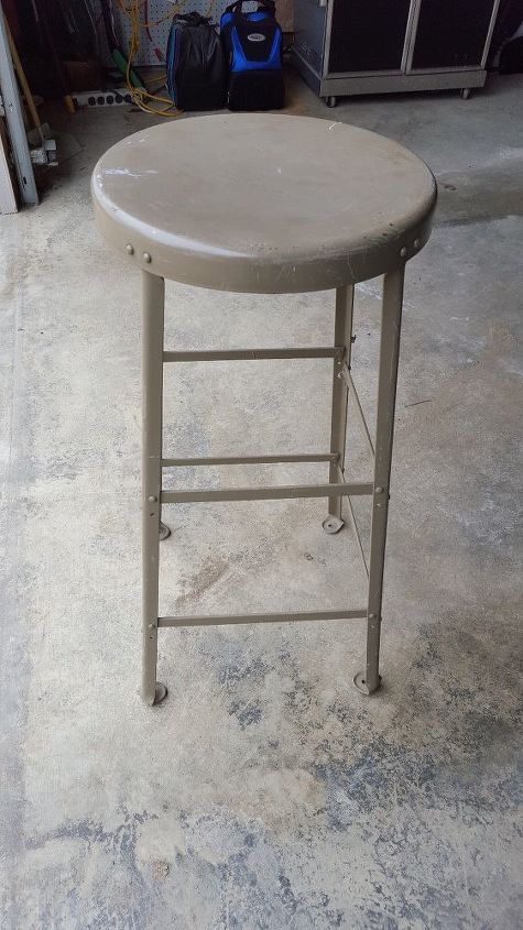 q upcycle metal stool to patio table, painted furniture, painting over finishes, repurposing upcycling, tiling, Stool