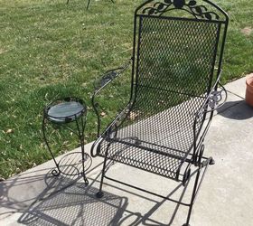 repurposed plant stand and updated patio furniture