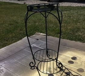 repurposed plant stand and updated patio furniture