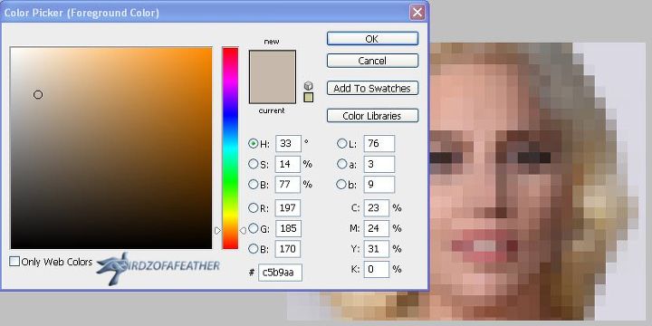 retrato com lascas de tinta, Abra o seletor de cores no Photoshop para registrar o RGB