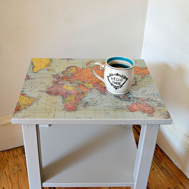 ikea map table hack, decoupage, how to, painted furniture