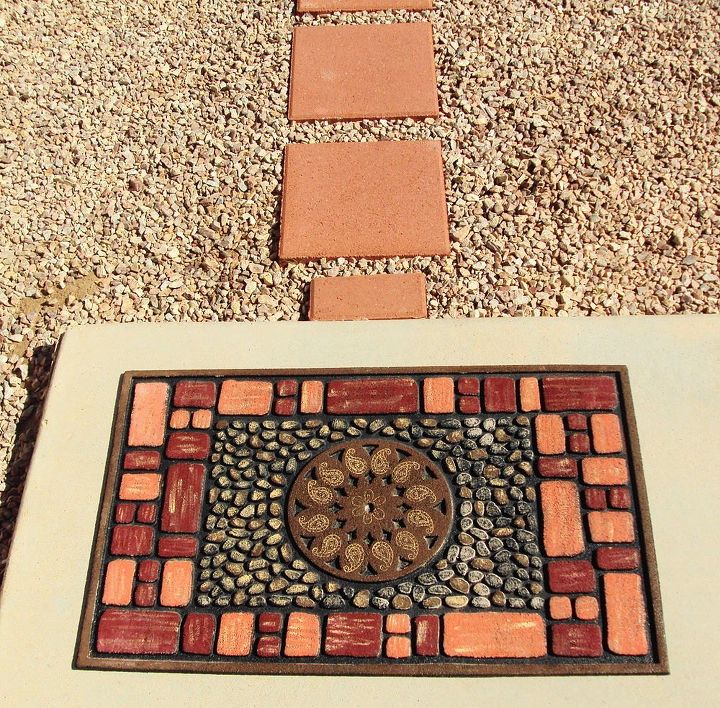 s 11 inviting welcome mats that will make your neighbors smile, crafts, outdoor furniture, porches, Make a worn rubber mat look like stone mosaic