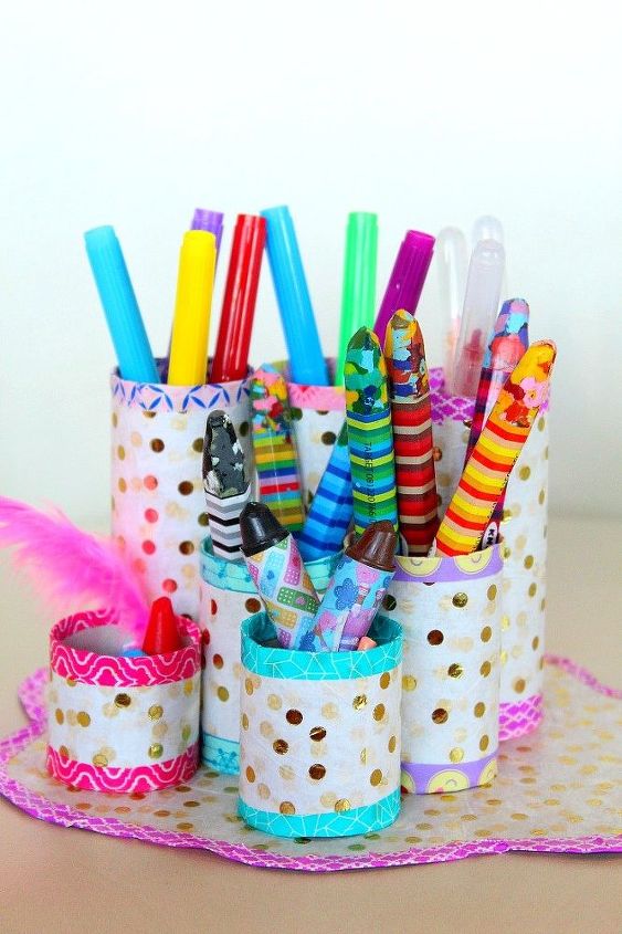 diy pencil organizer with recycled paper tubes, crafts, organizing, repurposing upcycling