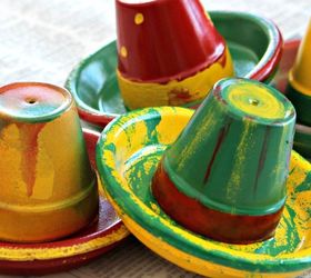 cinco de mayo terra cotta pot hats, crafts, repurposing upcycling, seasonal holiday decor