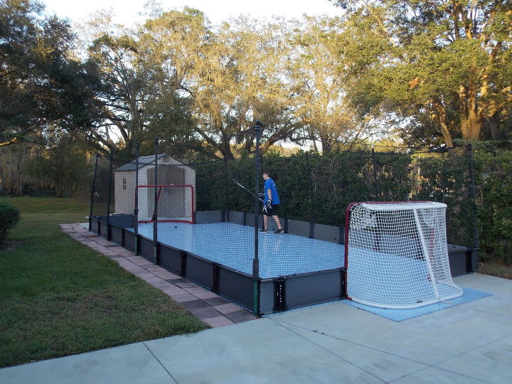 home sports fitness courts, diy, outdoor furniture, outdoor living, Finished Rink One Happy Kid
