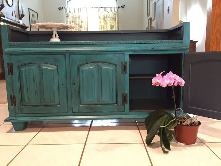china hutch repurposed into a flat screen tv stand, Almost done