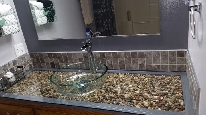 pebble and glass bathroom vanity