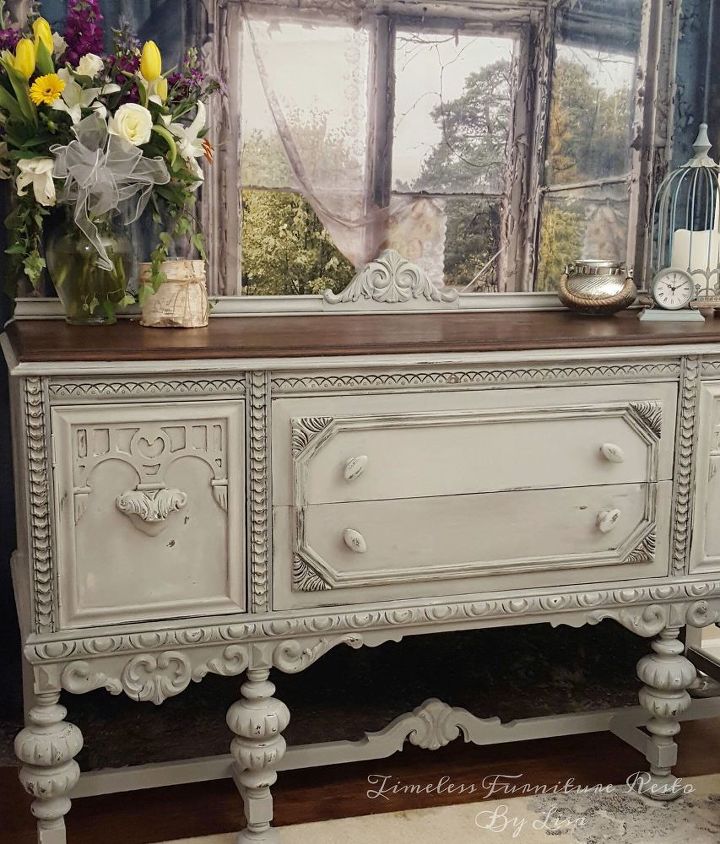 plain old brown jacobean buffet to beautiful buffet
