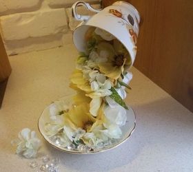 don t ditch your broken teacups til you see what people do with them, Make a flower fountain with a flipped cup
