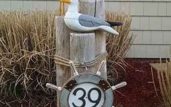 Nautical Lawn Piling With Seagulls, Solar Light and Address Plaque